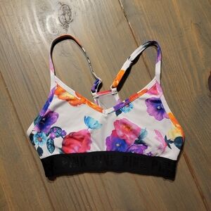 Floral Print Sports Bra with Black Elastic Band